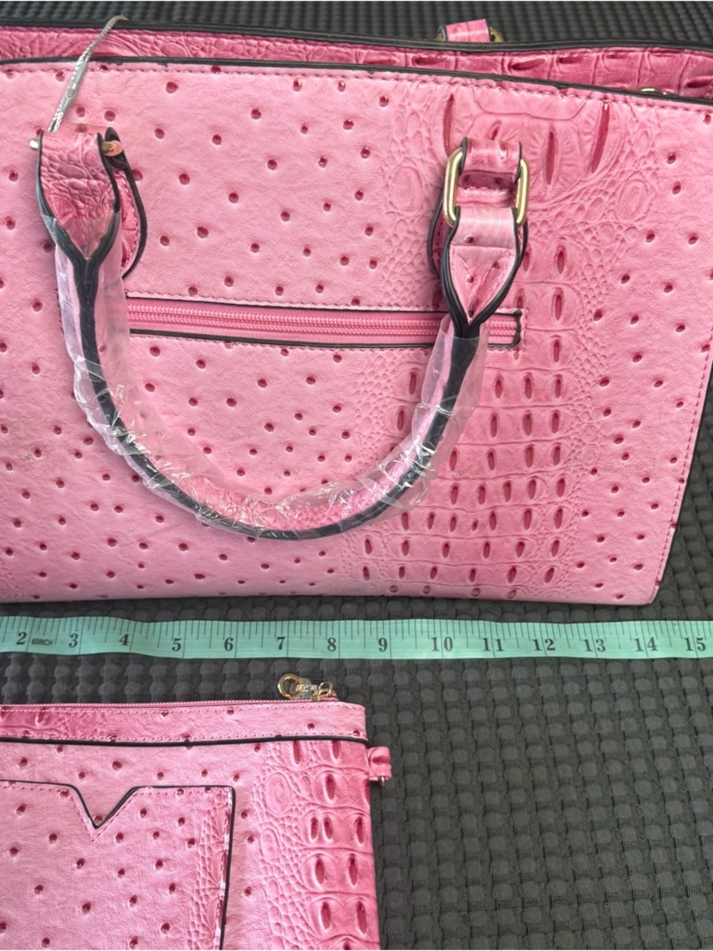 Dasein Pink Faux Ostrich Style Hand Bag, Purse, Crossbody, Satchel, Roomy - Picture 6 of 14